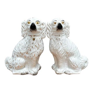 Giant 13.5-In Staffordshire Dogs Hand-Painted Porcelain Ca. 1860 For Sale