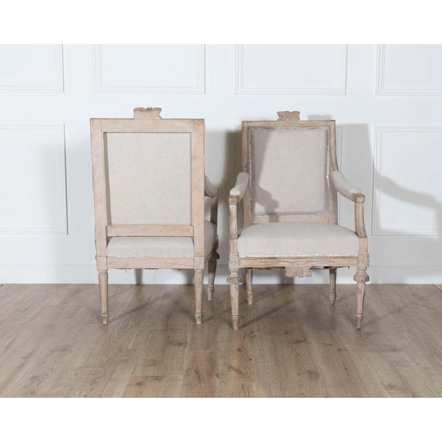 Pair of Early 20th Century Swedish Gustavian Style Carved Armchairs For Sale - Image 4 of 9