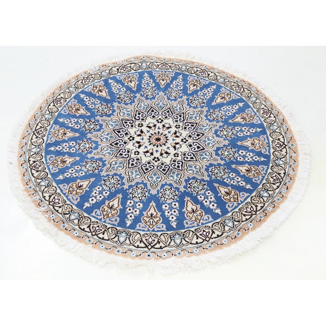 Pasargad DC Light Blue Color Hand Knotted Silk & Wool Round Rug For Sale - Image 4 of 4