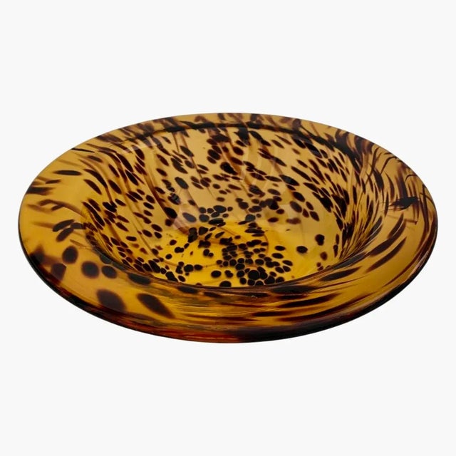 Vintage Italian Murano Style Amber Tortoise Shell Glass Large Serving Bowl / Centerpiece For Sale In Miami - Image 6 of 8