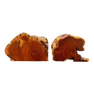 Vintage Burl Wood Bookends Pair Live Edge Organic Modern Rustic MCM Heavy For Sale