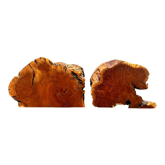 Vintage Burl Wood Bookends Pair Live Edge Organic Modern Rustic MCM Heavy For Sale