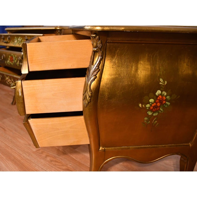 1940 French Style Gold Leaf Fruit Wood Nightstands Bedside Tables For Sale - Image 14 of 18