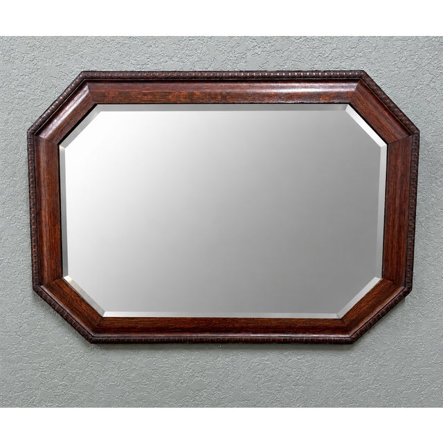 Antique English Jacobean Mirror Framed Beveled Octagonal Oak c.1930s For Sale - Image 9 of 18