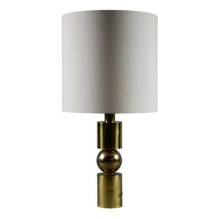 Italian Brass Table Lamp with Ivory Colored Shade, 1968 For Sale