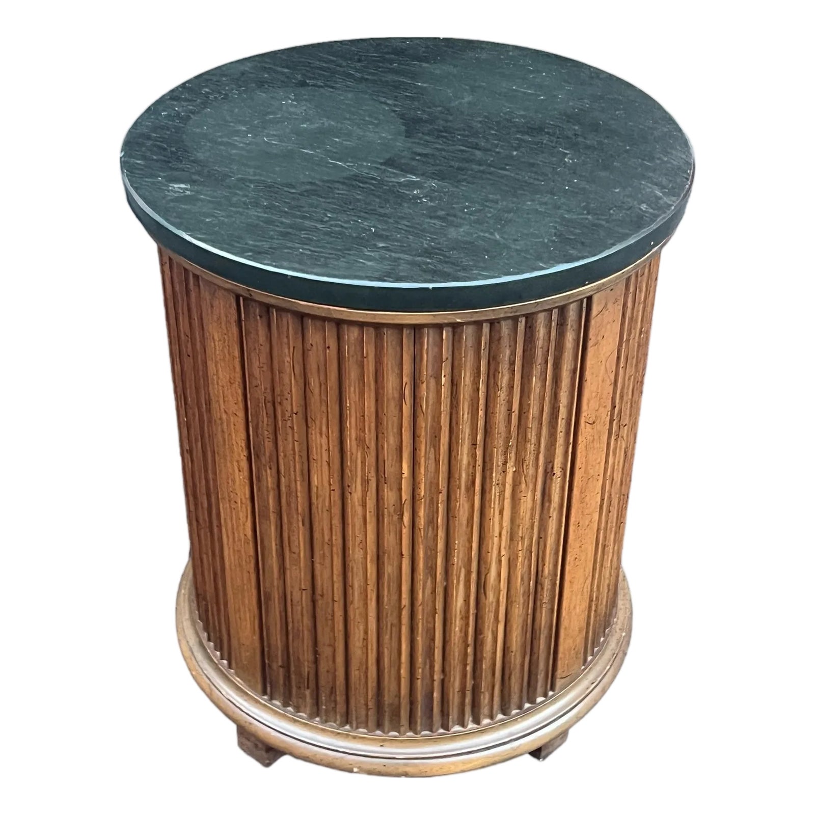 Late 20th Century Round Column Faux Slate Top Cabinet | Chairish
