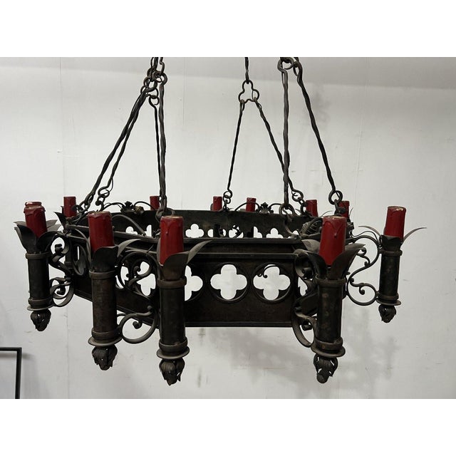 Renaissance Style Hammered Wrought Iron Chandelier, 20th Century For Sale - Image 6 of 14
