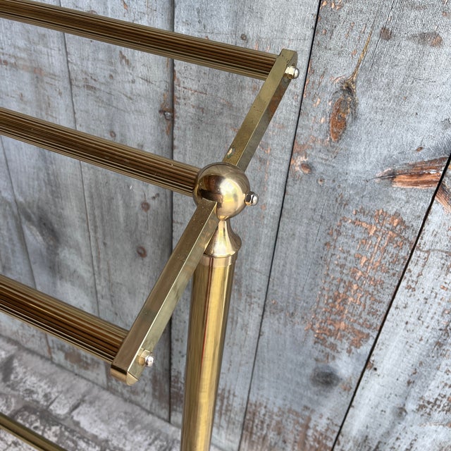 Metal Vintage MCM Brass Three-Bar Towel Rack With Hoof Feet For Sale - Image 7 of 10