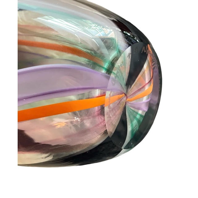 Glass Tall Multi Colored Cane Murano-Style Art Glass Vase, Hand Blown in Nyc For Sale - Image 7 of 12