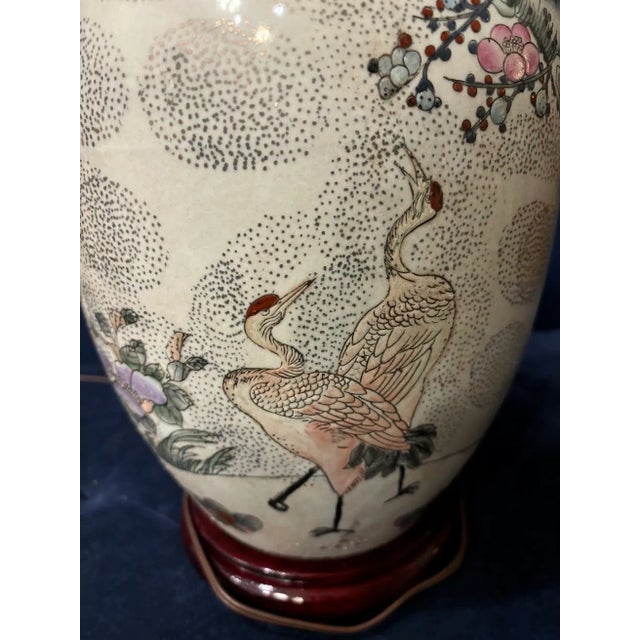 1970s 1970s Kalart Stippled Famille Rose Jar Lamp Cranes For Sale - Image 5 of 11