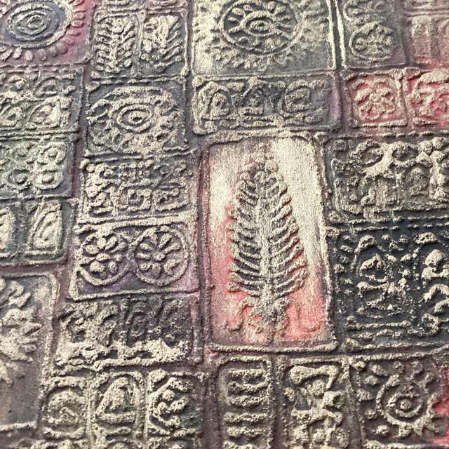 Wood Vintage Asian Style Mixed-Media Abstract Textured Painting by Roong T. Circa 1968 For Sale - Image 7 of 12
