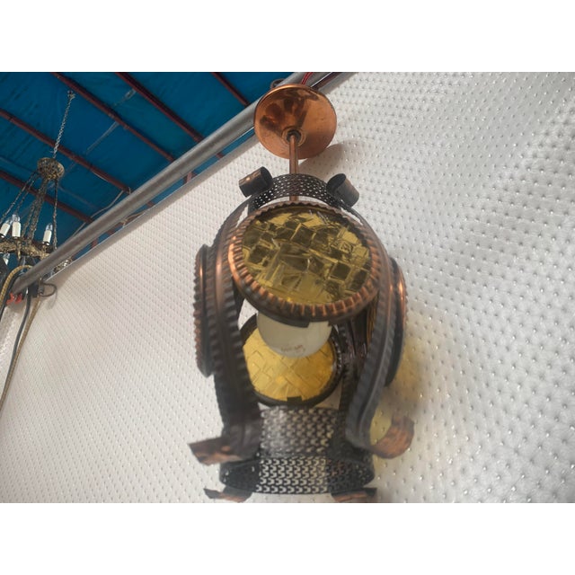 Vintage Hanging Lamp in Metal and Copper with Honey Glass, 1970s For Sale - Image 9 of 18