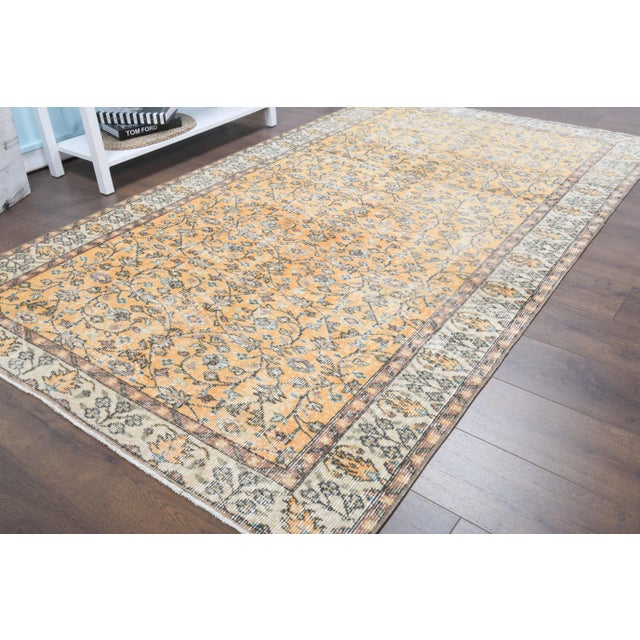 1970s Vintage Turkish Handmade Wool Cotton Orange Rug For Sale - Image 5 of 11