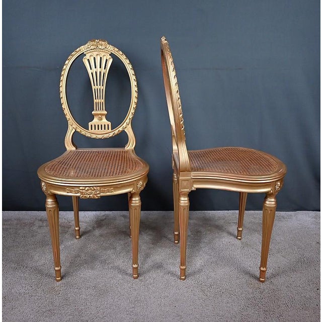 Early 20th Century Louis XVI Style Gilded Wood Chairs, Set of 2 For Sale - Image 16 of 18