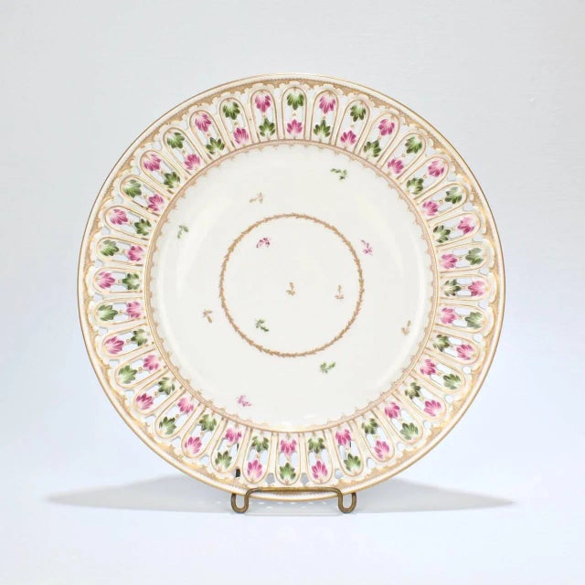 Antique Dresden Porcelain Reticulated Fruit Basket and Stand by Adolf Hamann For Sale - Image 9 of 13