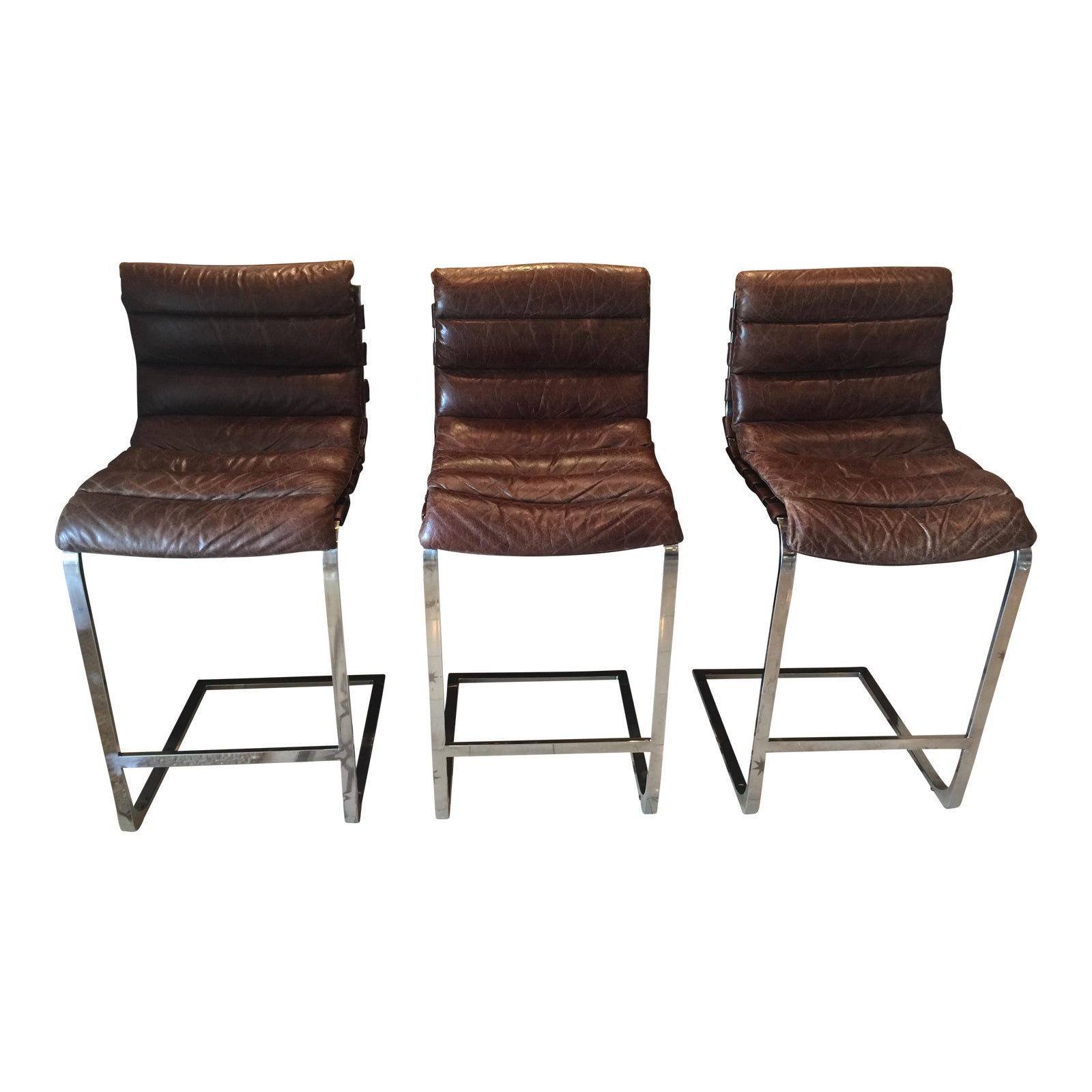 Restoration Hardware Oviedo Leather Bar Stool Set of 3 Chairish