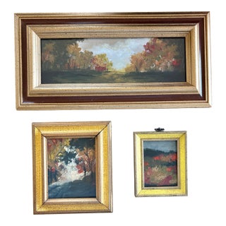 2025 Wellon Bridgers Original Gallery Wall of Oil Abstract Landscapes in Vintage Wood Frames For Sale