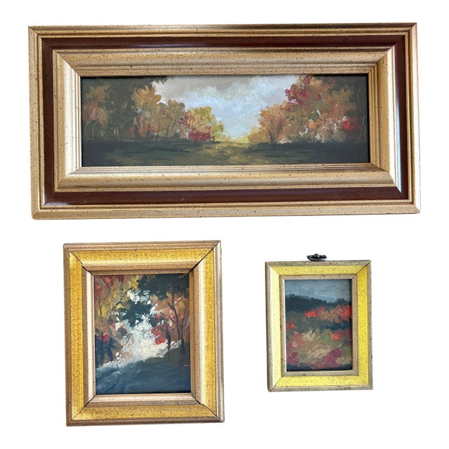 2025 Wellon Bridgers Pair of Oil Abstract Landscapes in Vintage Wood Frames For Sale
