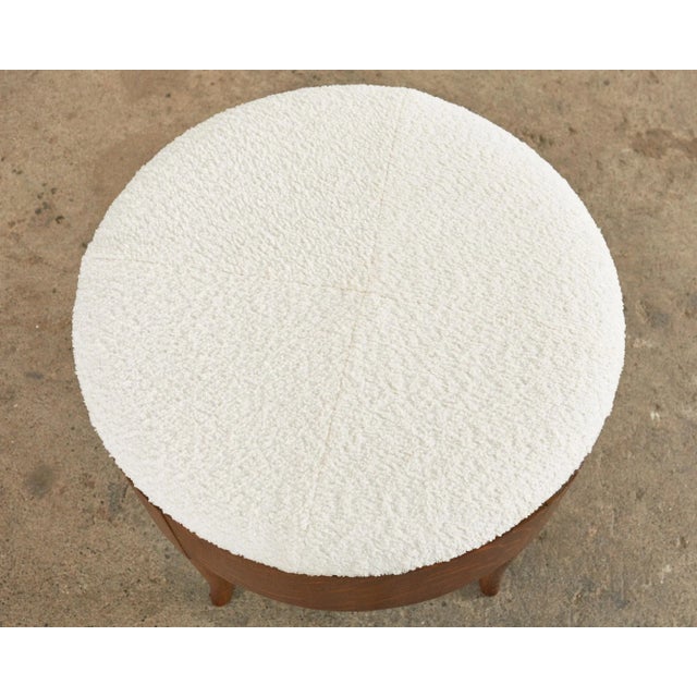 English Arts and Crafts Quarter Sawn Oak Stool With Bouclé For Sale - Image 4 of 13