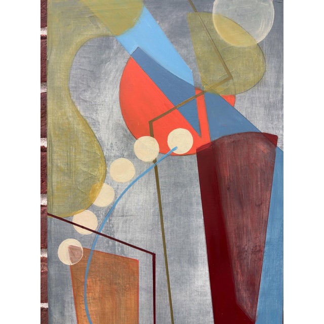 It's the Rest of the World That is Moving by Amy Hutcheson | Oil on wood cradle Abstract geometric composition. For Sale - Image 4 of 5
