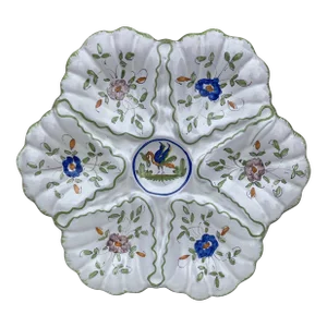 French Faience Oyster Plate With Bird Moustiers Style Circa 1940