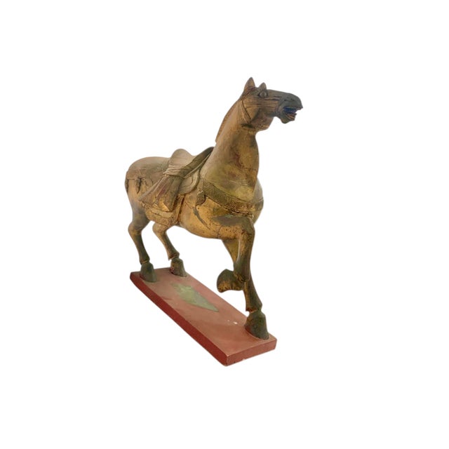 Asian Mid 20th Century Hand-Carved Wood Large Tang Horse Dynasty Style Equestrian Asian Sculpture Decor For Sale - Image 3 of 9