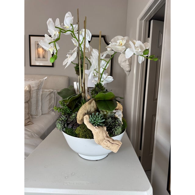 Vintage Amthor Modern Imports Japanese Ceramic Bowl With Monumental Faux Orchid Arrangement For Sale - Image 10 of 13