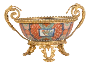 Chinese or Japanese Imari Porcelain Bowl with Gilded Mounts, 19th Century