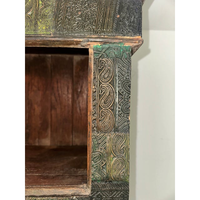 Wood Late 20th Century Indian Hand-Carved Solid Wood Bookcase With Intricate Carved Panels For Sale - Image 7 of 13