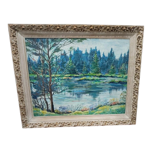 1960s Ann Ruge Post Impressionist Landscape Painting Wall Art, Framed
