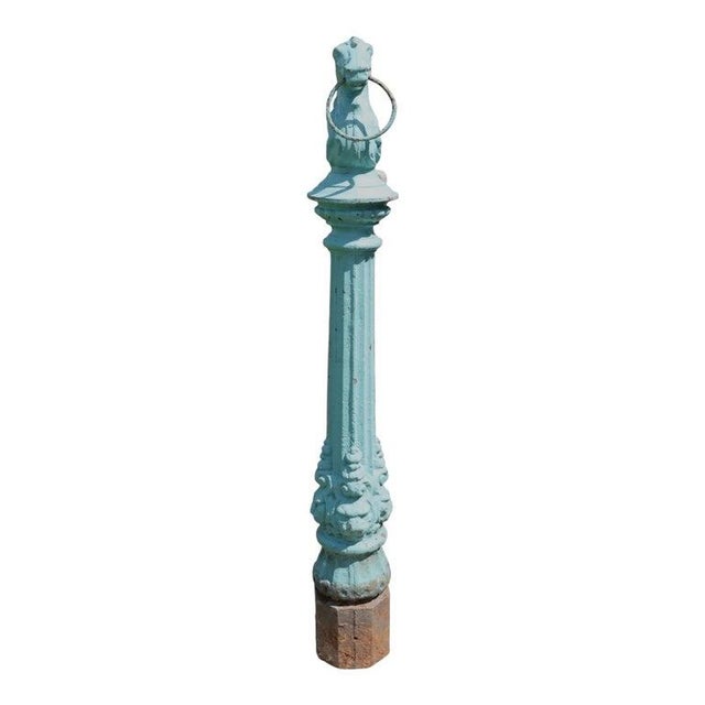 Teal Cast Iron Horse Head Hitching Post With Lion Heads C1880 For Sale - Image 8 of 8