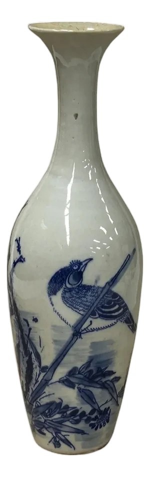 Oriental Small Blue White Flower Bird Graphic Porcelain Art Vase