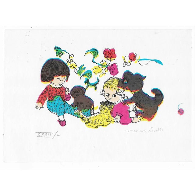 Combined shipping available, please inquire. 1960s MCM serigraph by Marian Scott. Pencil signed and numbered in Roman...