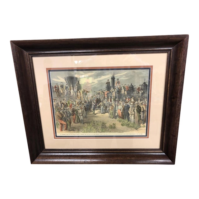 "Completion of the Pacific Railroad" Hand Colored Engraving For Sale
