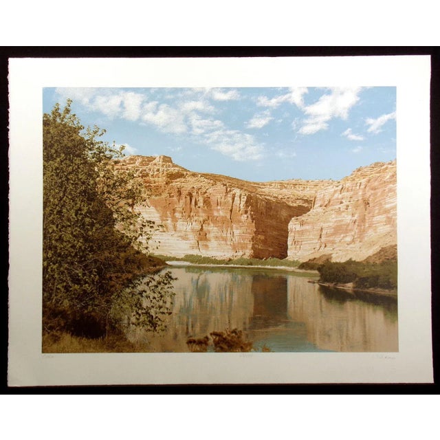 1980s unframed limited edition serigraph art print on off-white Arches paper of a realistic river canyon landscape by...