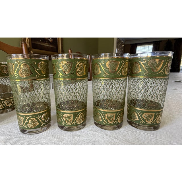 Mid-Century Modern 1960s Mid-Century Modern Culver Green/Gold Glassware - Set of 8 For Sale - Image 3 of 4