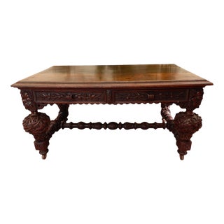 18th Century Carved Georgian Country Oak Library Table, 1780 For Sale
