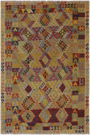 1990s Navajo Style Ivory/Blue Hand-Woven Kilim Wool Rug - 6'10 X 9'9