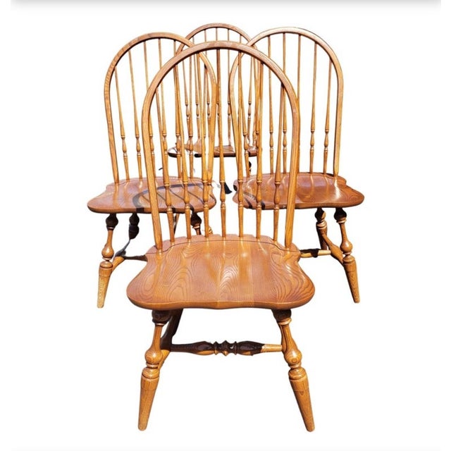 Lambert Hitchcock Quarter Sawn Oak Mission Saddle Seat Dining Chairs, a