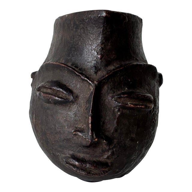 Vintage Carved Wood African Face Vase/ Sold For Sale