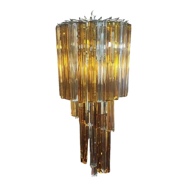 1960s White and Amber Trilobi Murano Glass Spiral Cascade Chandelier For Sale