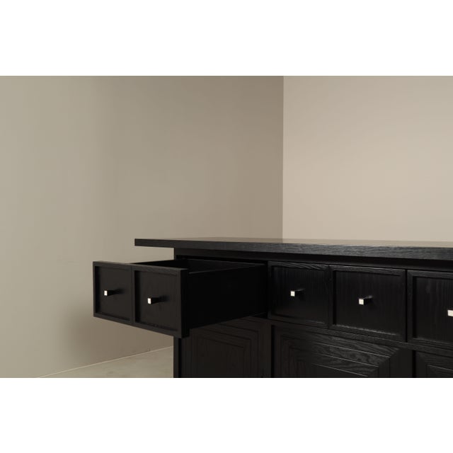 Wood Large Architectural 4-Door Sideboard in Ebonized Wood, 1990s For Sale - Image 7 of 17