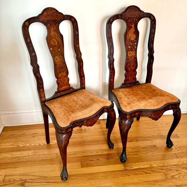 19th Century Dutch Marquetry Inlaid Side Chairs, a Pair For Sale - Image 17 of 18