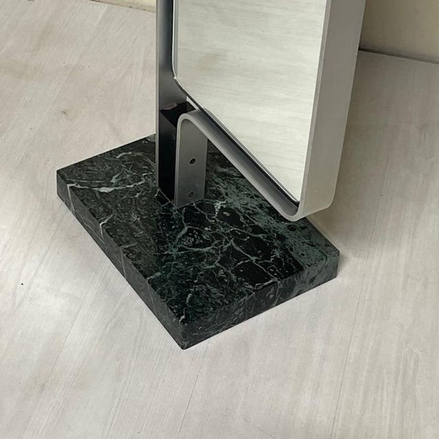 Metal Vintage Italian Floor Mirror in Aluminum and Green Marble, 1970s For Sale - Image 7 of 15