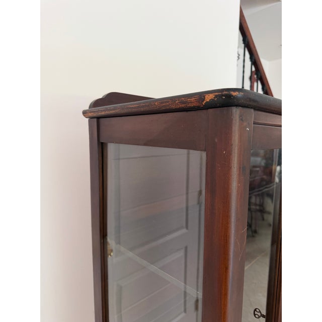 Wood Antique Mahogany Wood Glass Curio Display Cabinet For Sale - Image 7 of 9