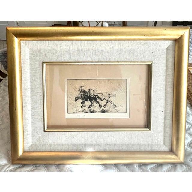 Edmund Blampied Pen Drawing of a Horse Matted and Framed in Gilt Frame For Sale - Image 12 of 12