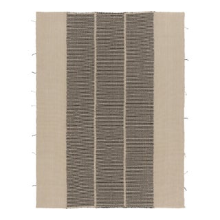 Rug & Kilim’s Contemporary Kilim, Beige with Black Textural Stripes For Sale