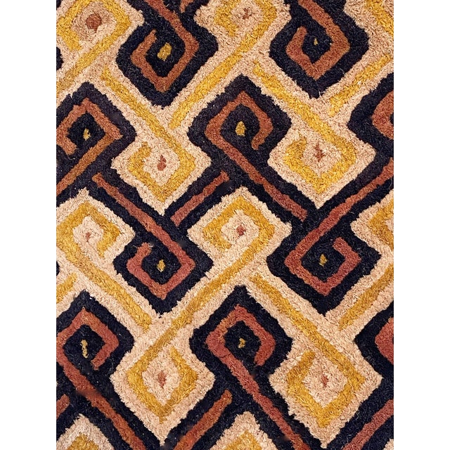 This superb vintage Kuba Kasai Velvet Boutallah raffia textile from Zaire, Africa, showcases a geometric pattern...