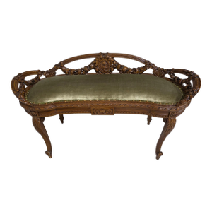 Antique French Louis XVI Style Carved Walnut Window Bench