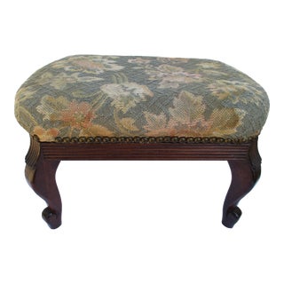 Mahogany and Brass Tack Oblong Footstool For Sale